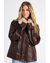 Glamorous - Soha Mahogany Vegan Leather Faux Fur Jacket - Lyst