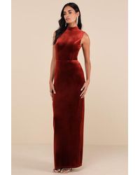 Lulus - Notorious Stunner Rust Velvet Mock Neck Backless Maxi Dress - Lyst