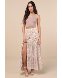 Lulus - Subtle Sweetness Cream Floral Print Tiered Maxi Skirt - Lyst