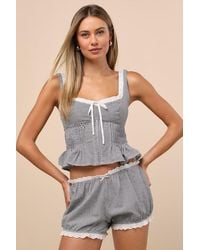 Nia - Justine Gingham Ruffled Bloomer Shorts - Lyst