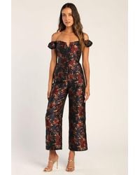 Lulus - New Glam Floral Jacquard Off-The-Shoulder Jumpsuit - Lyst