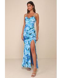 Lulus - Stunning Wonder Floral Mesh Bustier Mermaid Maxi Dress - Lyst