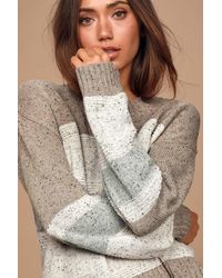 Lulus - Snuggle Season Multi Striped Balloon Sleeve Sweater - Lyst
