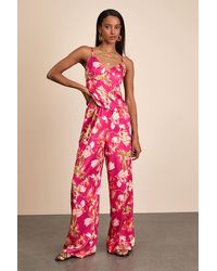 Lulus - Zelimah Floral Satin Wide-Leg Pants - Lyst
