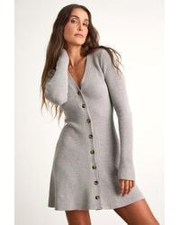 Lulus - Adorably Flirty Button-Front Sweater Mini Dress - Lyst