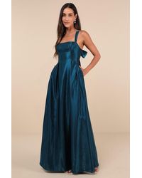 Lulus - Immaculate Aura Shiny Dark Taffeta Maxi Dress With Pockets - Lyst