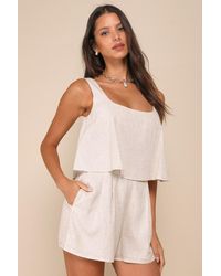 Lulus - Effortless Escape Linen Sleeveless Flounce Romper - Lyst