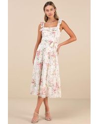 Lulus - Shela Floral Jacquard Tiered Midi Dress - Lyst