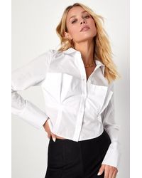 Lulus - Sophisticated Twist Cropped Bustier Button-Up Top - Lyst