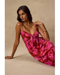 Lulus - Sparrow And Floral Tie-Front Midi Dress - Lyst