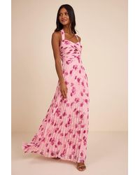 Lulus - Krystal Floral Pleated Halter Maxi Dress - Lyst