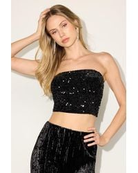 Lulus - Rakaia Velvet Sequin Strapless Crop Top - Lyst