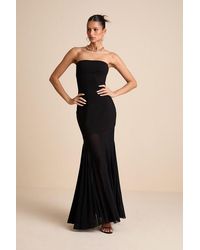 Lulus - Elaris Mixed Media Strapless Maxi Dress - Lyst