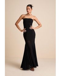 Lulus - Elaris Mixed Media Strapless Maxi Dress - Lyst