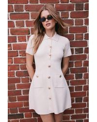 Lulus - Posh Outcome Cream Short Sleeve Sweater Mini Dress - Lyst