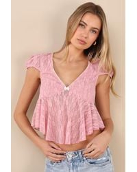 Lulus - Eliara Lace Cap Sleeve Babydoll Top - Lyst