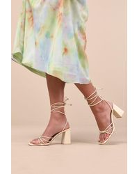 Lulus - Orlie Butter Strappy Lace-Up High Heel Sandals - Lyst