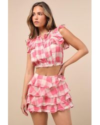 JACQUIE THE LABEL - Giada And Plaid Tiered High-Rise Mini Skirt - Lyst