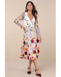 Lulus - Impressive Blossom 3D Floral Embroidered Midi Dress - Lyst