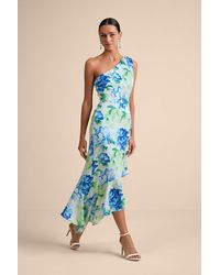 Lulus - Divinely Blooming Lime Multi Floral One-Shoulder Midi Dress - Lyst