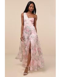 Lulus - Truly Extraordinary Floral Organza One-Shoulder Maxi Dress - Lyst
