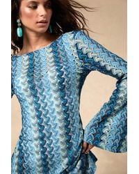 Lulus - Valestra Striped Crochet Long Sleeve Swim Cover-Up Dress - Lyst