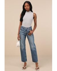 Levi's - 501 '90S Medium Wash Distressed Mid-Rise Straight Leg Jeans - Lyst