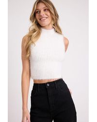 Lulus - Nadene Eyelash Knit Mock Neck Sweater Top - Lyst
