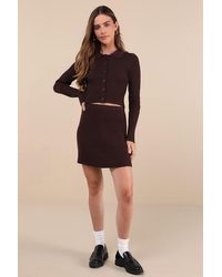 Lulus - Too Perfect Dark Collared Two-Piece Sweater Mini Dress - Lyst