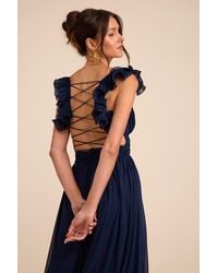 Lulus - Soiree Celebration Ruffled Lace-Up Maxi Dress - Lyst
