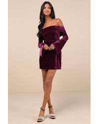 Lulus - Alluring Glam Plum Velvet Off-The-Shoulder Mini Dress - Lyst