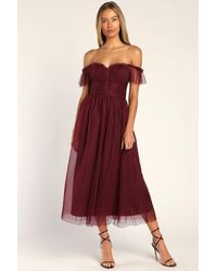 Lulus - Regal Radiance Tulle Bustier Midi Dress - Lyst