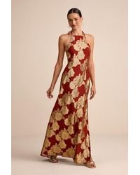Lulus - Brinley Rust And Floral Jacquard Halter Maxi Dress - Lyst