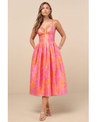 Lulus - Vivinna And Floral Jacquard Pleated Midi Dress - Lyst