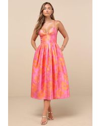 Lulus - Vivinna And Floral Jacquard Pleated Midi Dress - Lyst