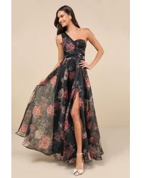 Lulus - Truly Extraordinary Floral Organza One-Shoulder Maxi Dress - Lyst