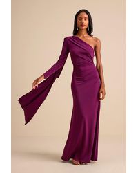 Lulus - Maru Long Sleeve One-Shoulder Sash Maxi Dress - Lyst