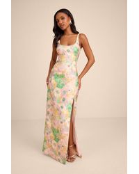 Lulus - Lamella Multi Floral Jacquard Maxi Dress - Lyst