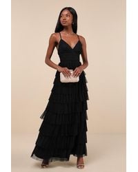 Lulus - Radiant Event Mesh Tiered Pleated Backless Maxi Dress - Lyst