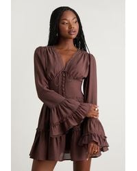 Lulus - Ayaana Long Sleeve Tiered Mini Dress - Lyst