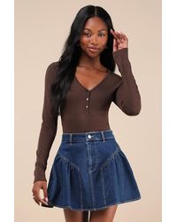 Lulus - Edgy Affection Dark Wash Denim High-Rise Paneled Mini Skirt - Lyst