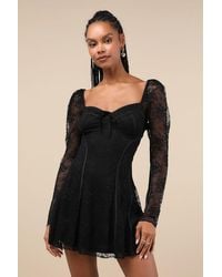 Lulus - Flirty Adoration Lace Long Sleeve Seamed Mini Dress - Lyst