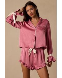 Lulus - Kelda Satin Ruffled Two-Piece Pajama Set - Lyst