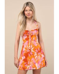 Lulus - Sabine Multi Floral Halter Mini Dress - Lyst