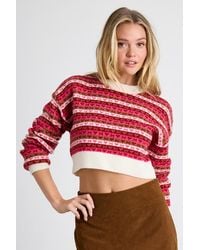 Lulus - Townes Striped Heart And Bow Cropped Sweater Top - Lyst