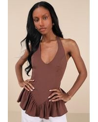 Lulus - Casually Exquisite Ruffled Halter Peplum Top - Lyst