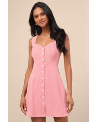 Lulus - Sarie Textured Button-Front Mini Dress - Lyst
