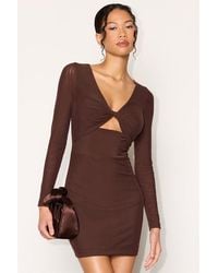 Lulus - Birdie Mesh Twist-Front Long Sleeve Mini Dress - Lyst