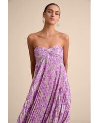 Lulus - Lynwen Abstract Pleated Strapless Maxi Dress - Lyst