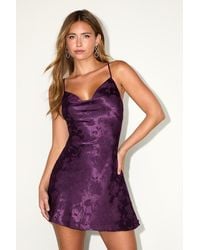 Lulus - Close To Your Heart Satin Jacquard Cowl Slip Dress - Lyst
